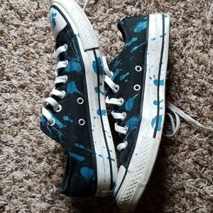 Black All Star Converse w/Blue Paint Splatter